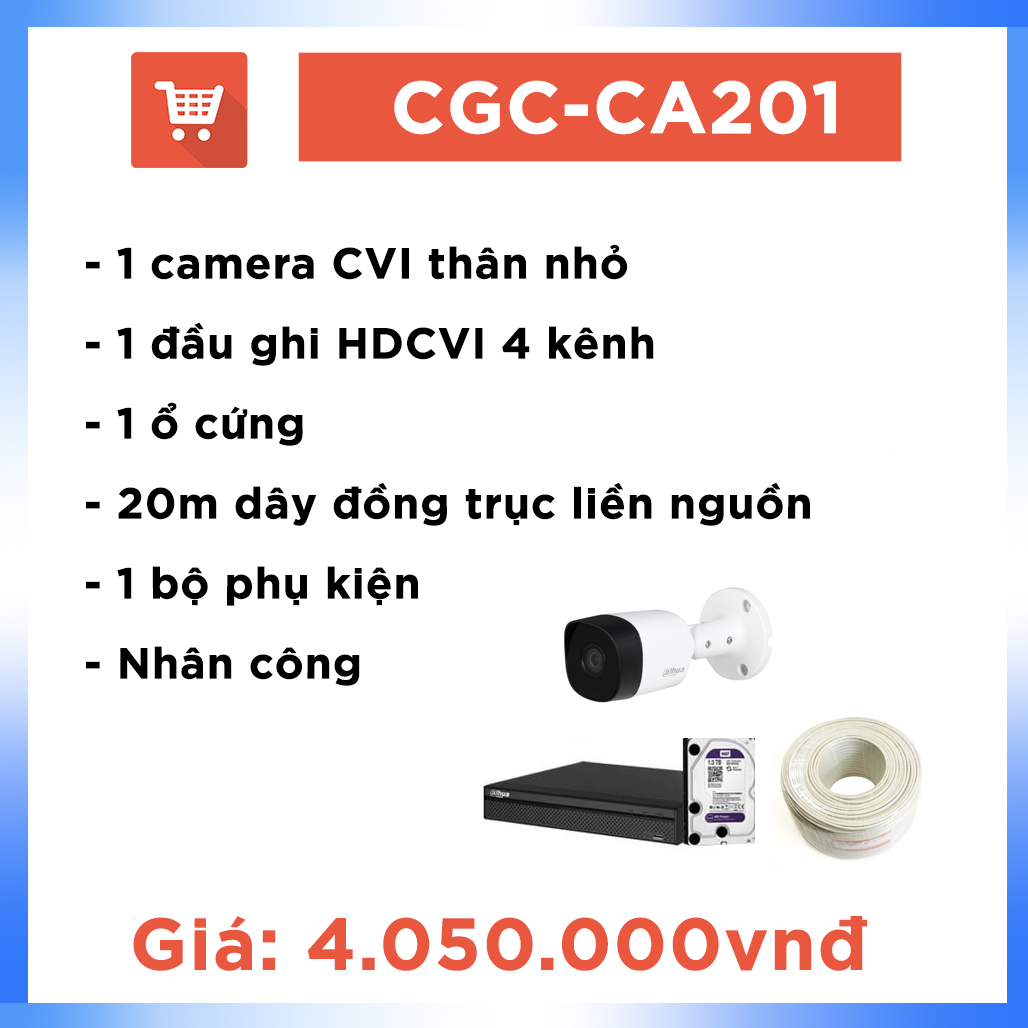 Bộ Camera Hệ CVI CGC-CA201 ( 1 camera + 20m dây )
