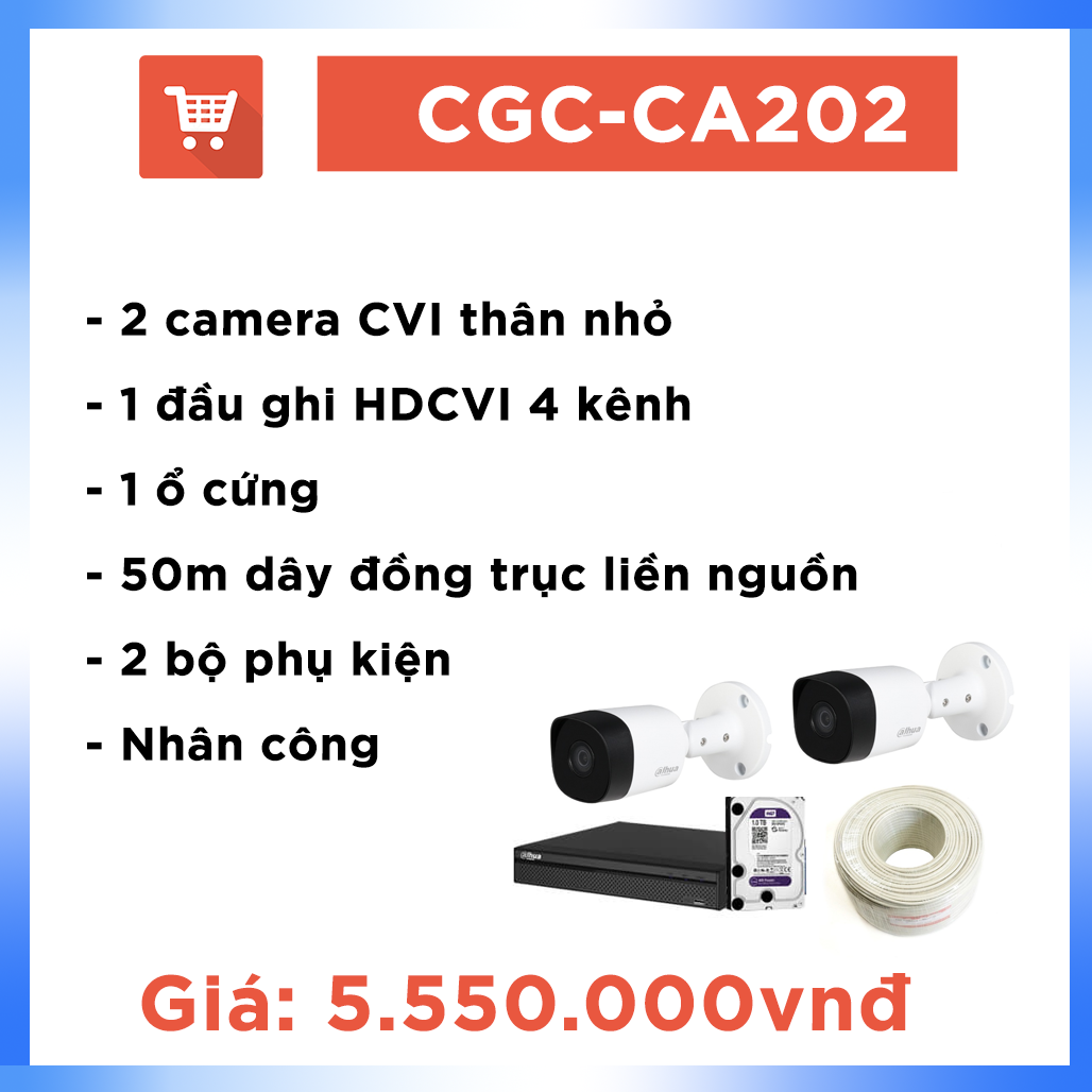 Bộ Camera Hệ CVI CGC-CA202 ( 2 camera + 50m dây )