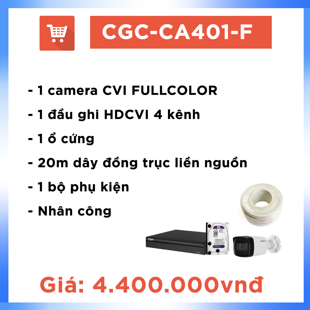 Bộ Camera Ao vườn Hệ CVI FULLCOLOR CGC-CA401-F ( 1 camera + 20m dây )
