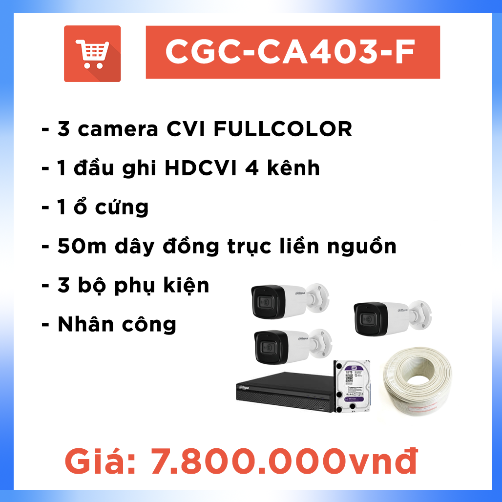 Bộ Camera Ao vườn Hệ CVI FULLCOLOR CGC-CA403-F ( 3 camera + 50m dây )
