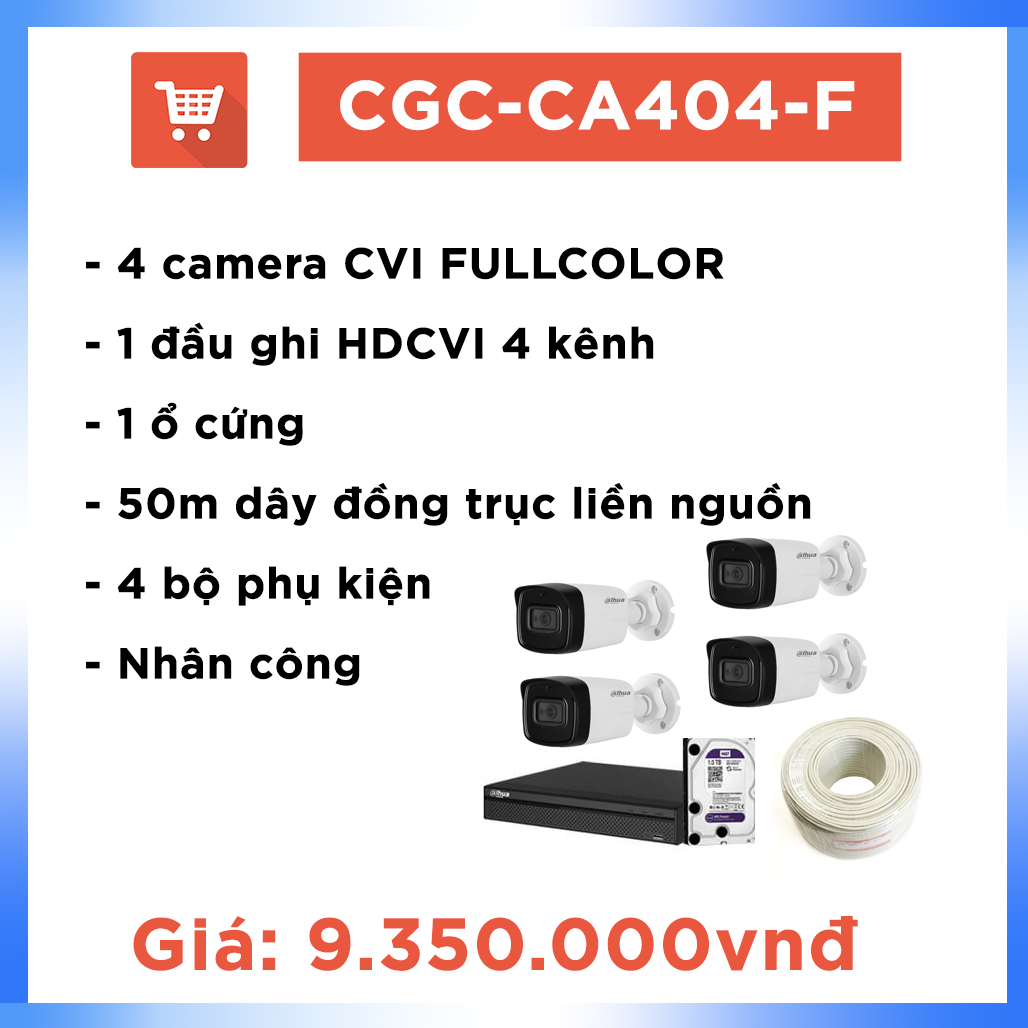Bộ Camera Ao vườn Hệ CVI FULLCOLOR CGC-CA404-F ( 4 camera + 50m dây )