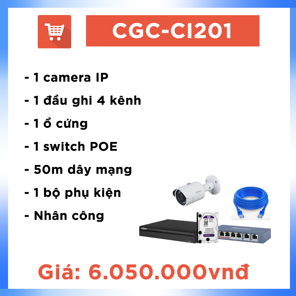 Bộ Camera Ao vườn Hệ IP CGC-CI201 ( 1 camera + 50m dây )