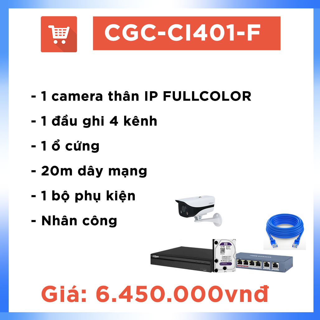 Bộ Camera Ao vườn Hệ IP FULLCOLOR CGC-CI401-F ( 1 camera + 20m dây )