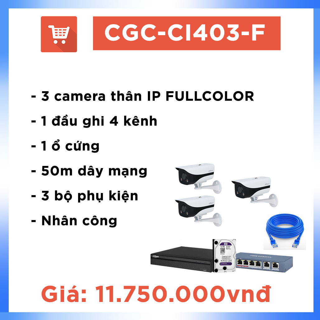 Bộ Camera Ao vườn Hệ IP FULLCOLOR CGC-CI402-F ( 2 camera + 50m dây )