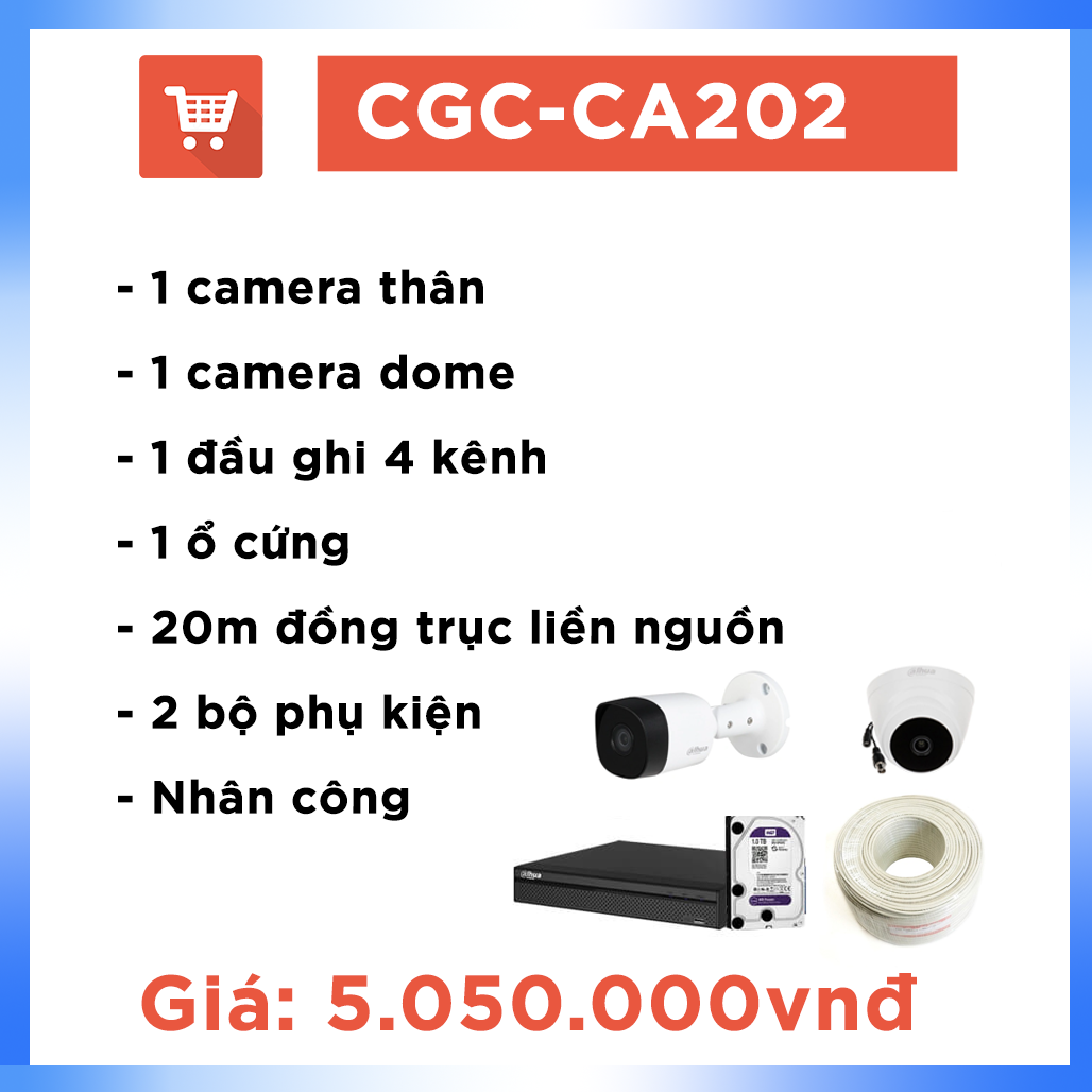 Bộ camera văn phòng hệ CVI CGC – CA202 ( 2 cam + 20m dây)