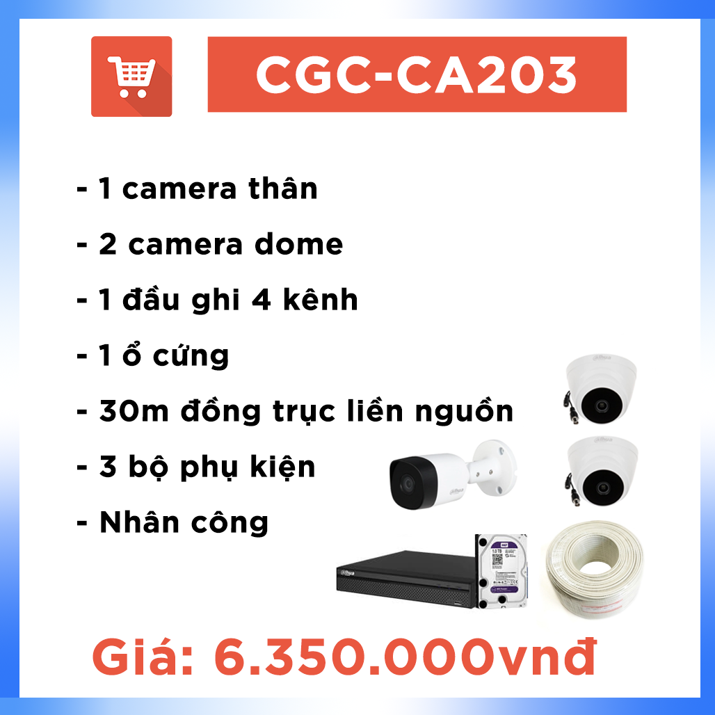 Bộ camera văn phòng hệ CVI CGC – CA203 ( 3 cam + 30m dây)