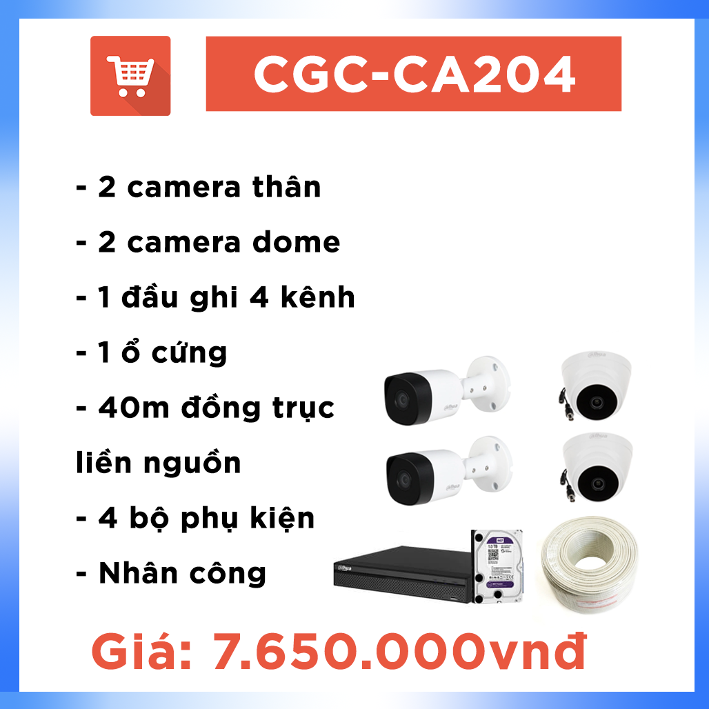 Bộ camera văn phòng hệ CVI CGC – CA204 ( 4 cam + 40m dây)