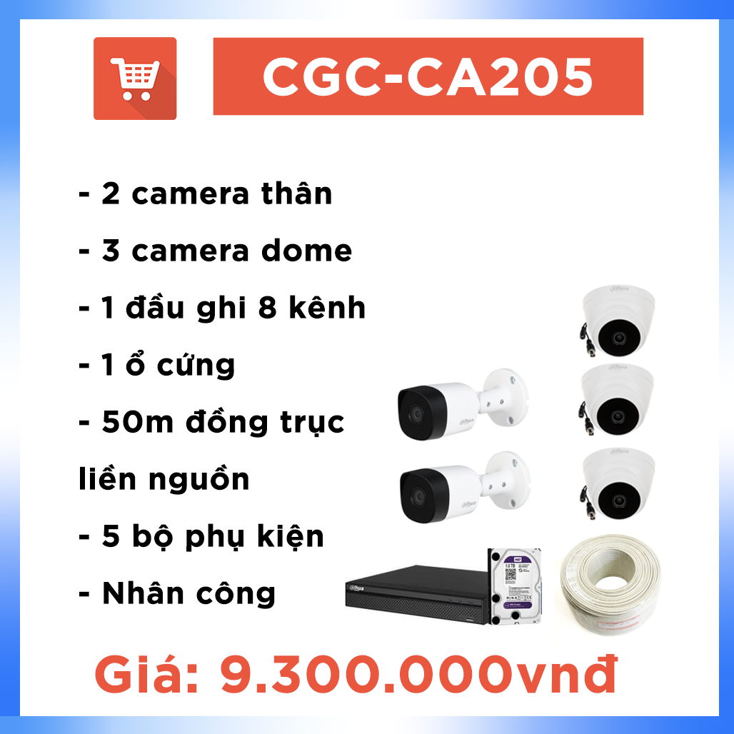 Bộ camera văn phòng hệ CVI CGC – CA205 ( 5 cam + 50m dây)