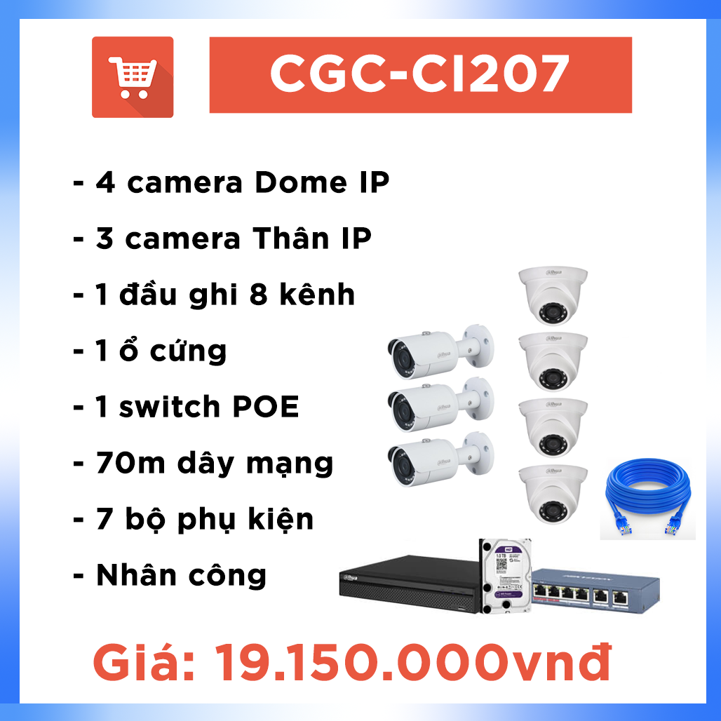 Bộ Camera Văn phòng IP CGC – CI207 ( 7 camera + 70m )